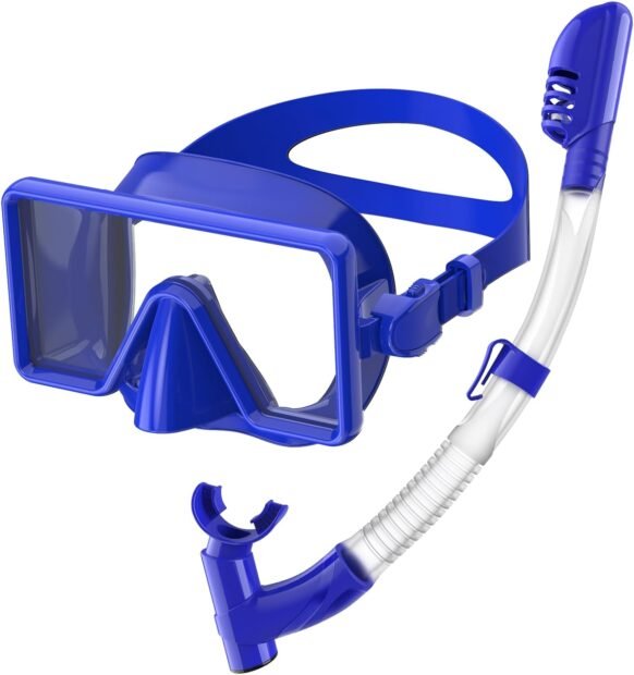 Bairuifu Snorkel Mask Set, Food-Grade Silicone Anti-Fog Anti-Leak Tempered Glass Swimming Goggles Scuba Mask Snorkeling Gear for Adults Men Women