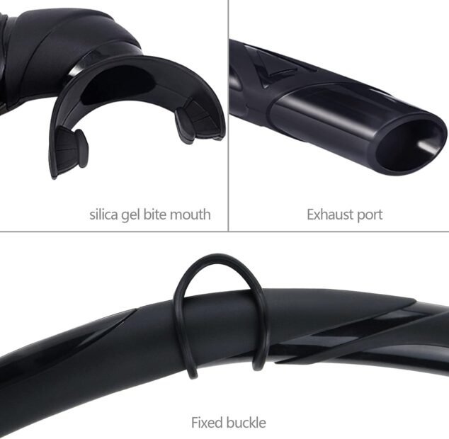 PSMILE Black Portable Soft Silicone Easy-Breath Snorkeling Gear Dry Snorkel Wet Scuba Diving Equipment Freediving Spearfishing Swimming Mouthpiece
