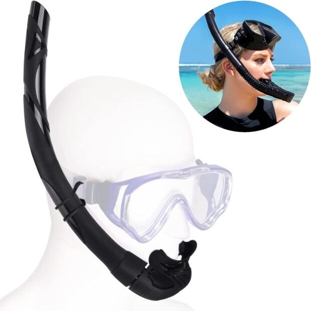PSMILE Black Portable Soft Silicone Easy-Breath Snorkeling Gear Dry Snorkel Wet Scuba Diving Equipment Freediving Spearfishing Swimming Mouthpiece