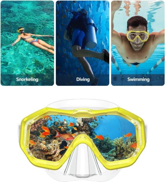 WSTOO Swim Goggles with Nose Cover,Latest HD 3-Window Wide Vision Lens Snorkel Mask Anti-Fog Anti-Leak for Adults and Youth Swimming Snorkeling Diving